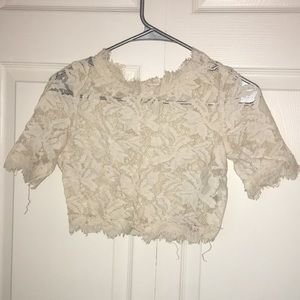 Small: Creamy Ivory Floral Lace Crop Top